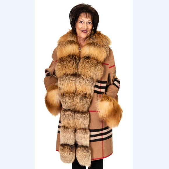 A.J. Ugent Furs Jackets & Blazers - SOLD OUT* SALE Wool Plaid Coat with Red Fox Fur